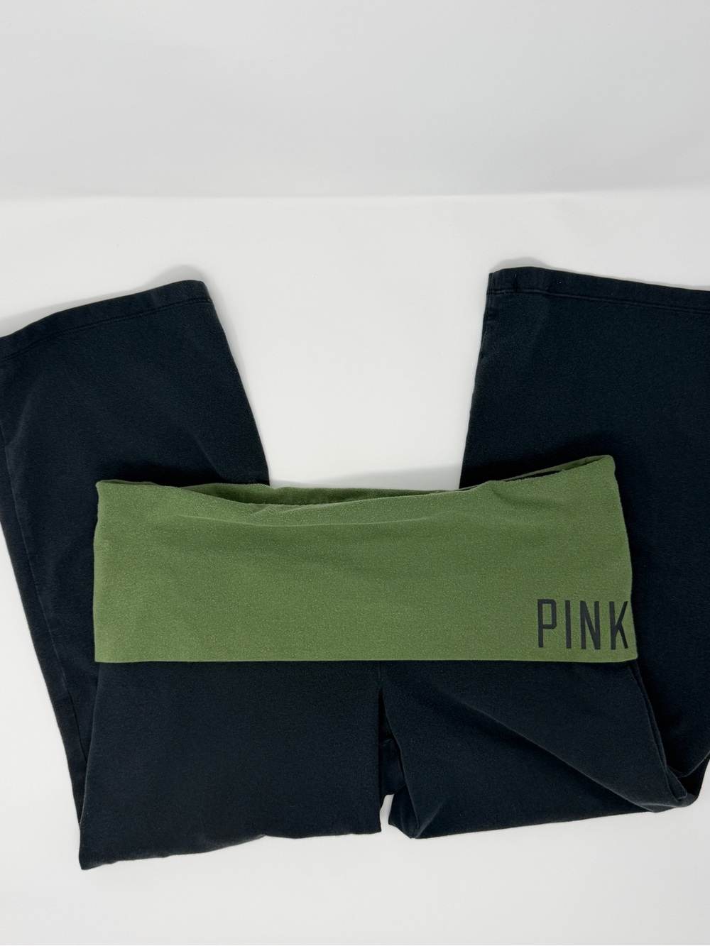 PINK Victoria's Secret Olive Green Fold-Over Waist & Black Yoga Capris Leggings